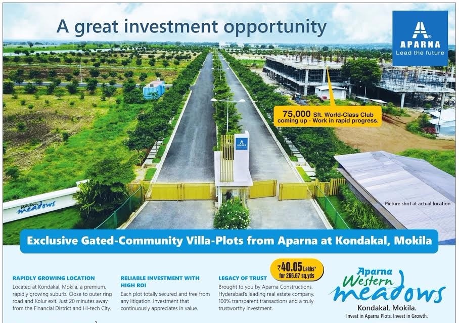 A great investment opportunity with exclusive gated community villa-plots at Aparna Western Meadows in Hyderabad